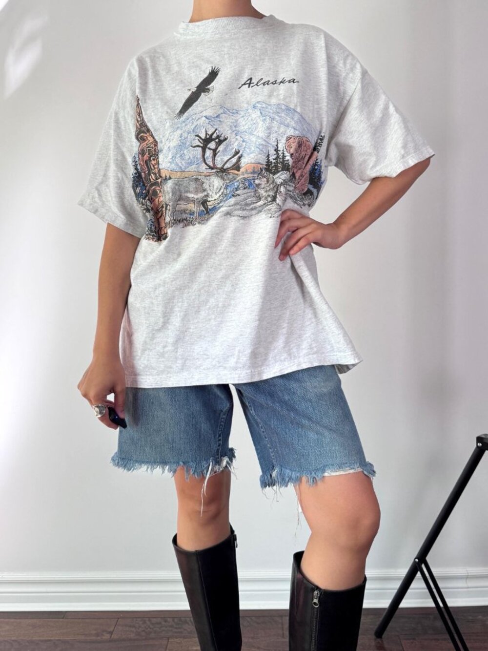 90s vintage grey Alaska nature wildlife travel graphic mens unisex cotton tshirt - Picture 2 of 8